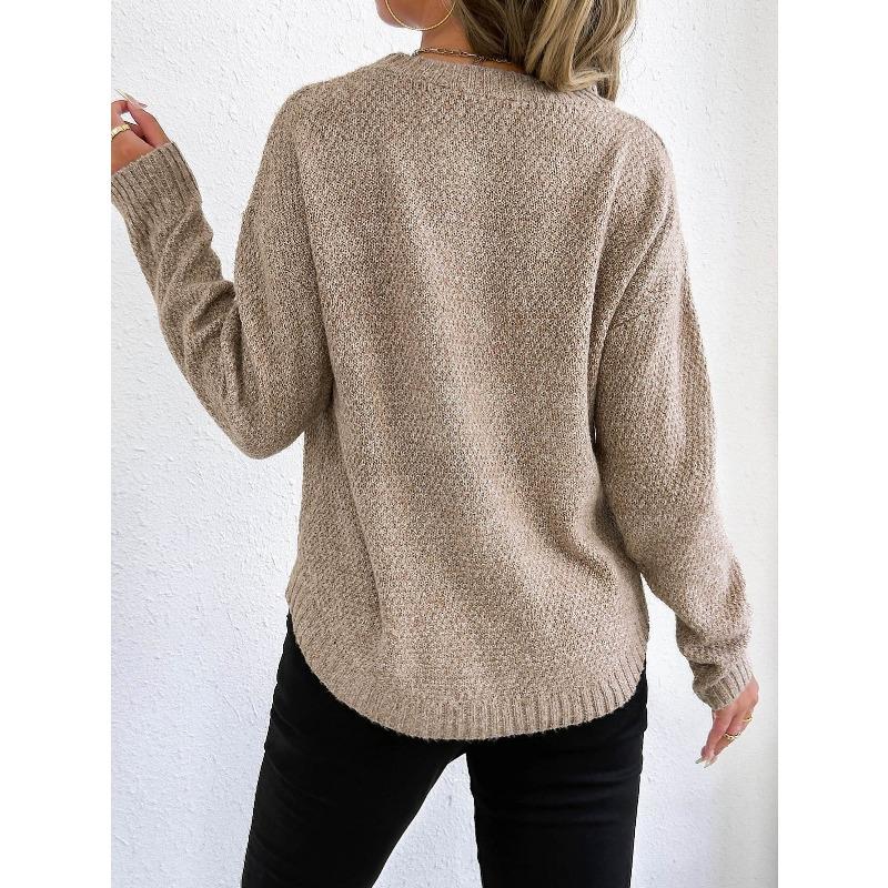 Höst Vinter Rundhals Enfärgad Botten Tröja Dam Lös Ledig Mode Pullover Stickad Topp