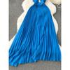 Sanya Seaside Holiday Wear Sexy Open Back Scheming Hollow-out Halter Dress Women's Pleated Long Pleated Skirt