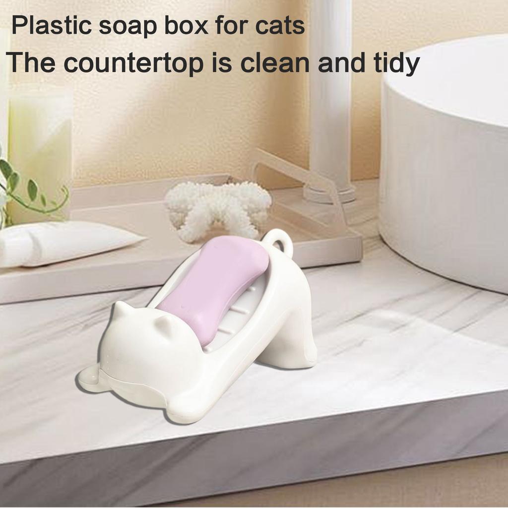 Selbstentwässernde Seifenablage mit niedlichen Katzendesigns, Kunststoff-Seifenschale hält Seife trocken und schimmelfrei für Bad und Küche