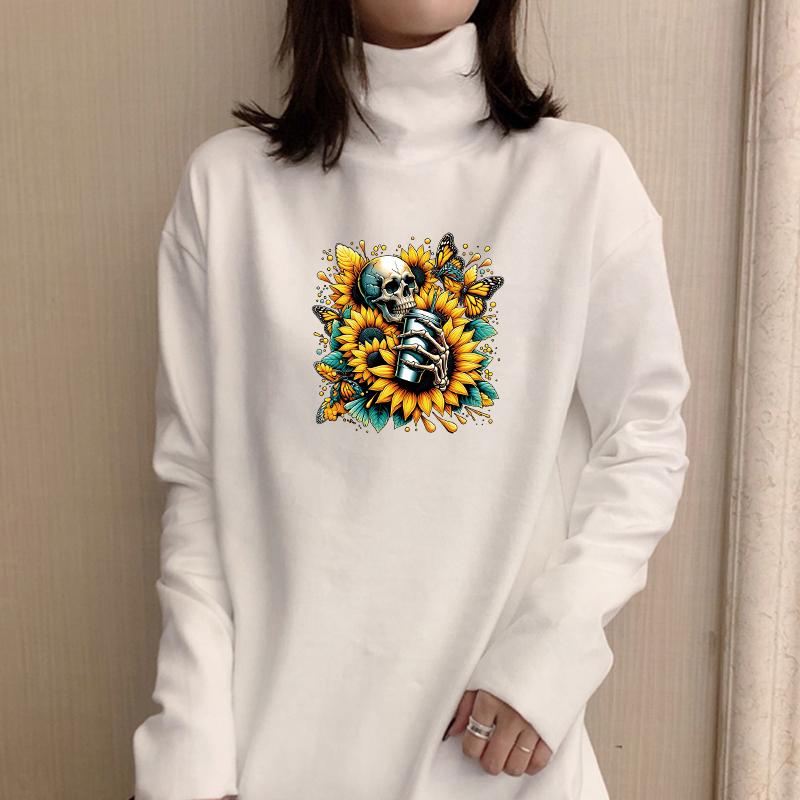 Hiphop Iron On Transfer Skulls Sunflower Heat Press Appliqued Diy T-Shirt Clothes Stickers Thermal Stickerseasy To Use
