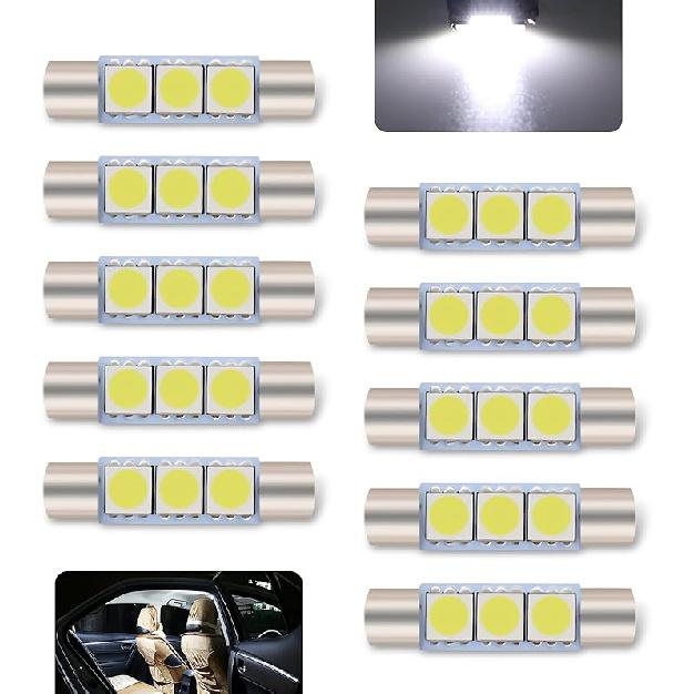 10 PCS Car T6 Vanity Mirror Sun Visor LED Light, 5050-3SMD 12V Flat Head Dual Tip 180 Degree Lighting Reading Lamp, Plug and Play Interior Lighting