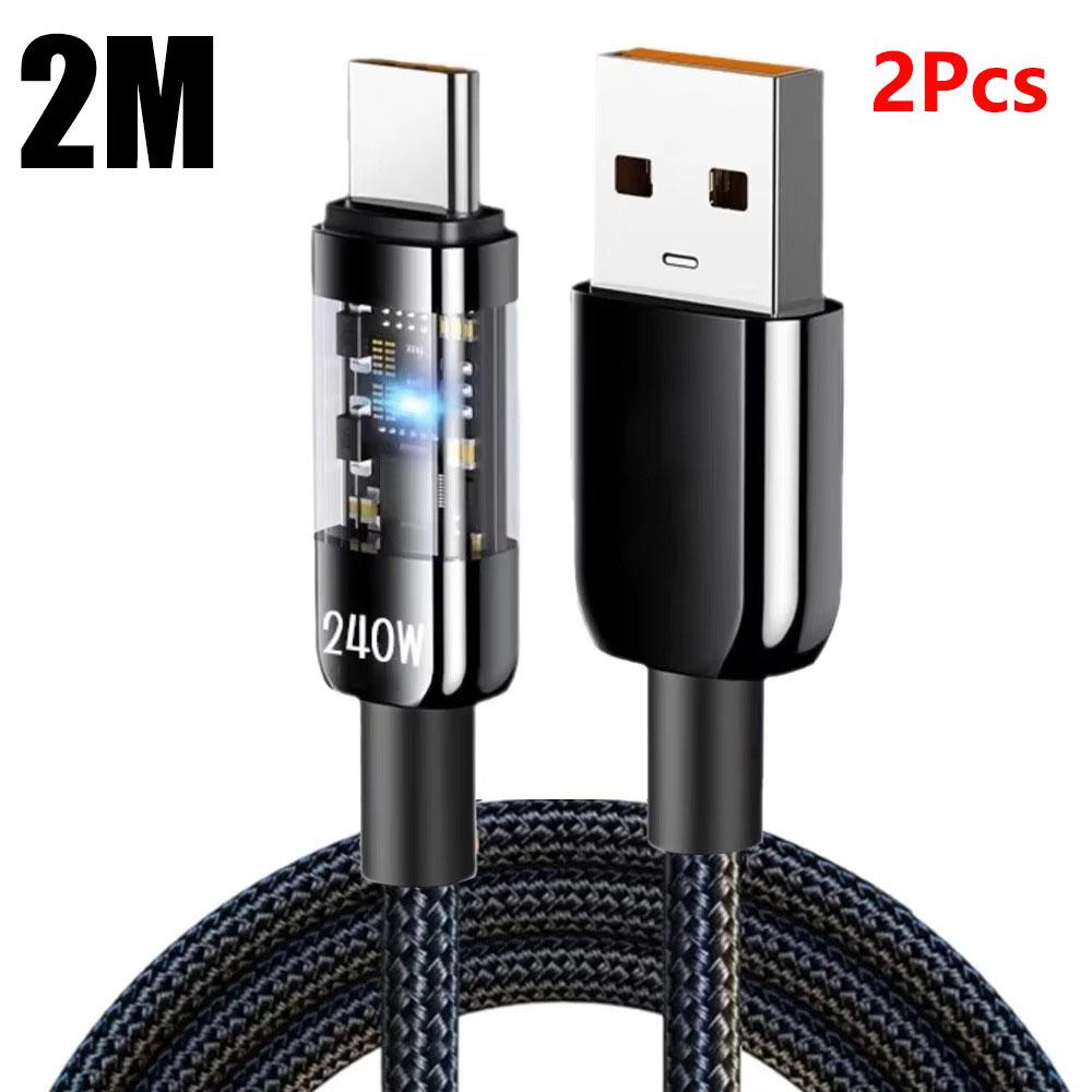 240W Superschnellladekabel USB C Schnittstelle Nylon Geflochten Transparent Typ C Hochgeschwindigkeits-Ladekabel Schnelllade-Datenkabel