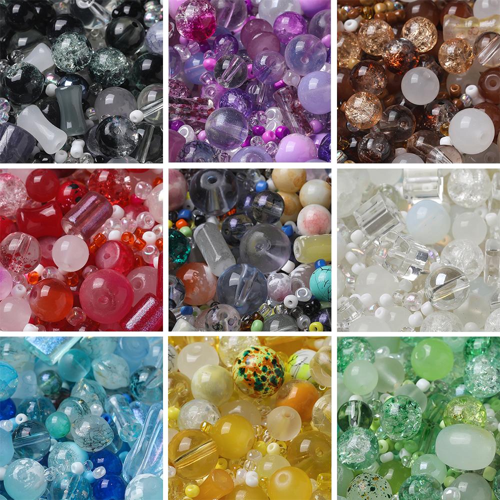 50g Colorful Glass Mixed Beads Multi-shape Loose Spacer Beads for DIY Necklace Bracelet Phone Chain Jewelry Making Accessories