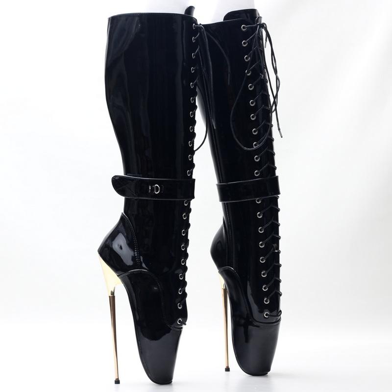 Fashion 2024 New Arrival Women Knee High Ballet Boots,Sexy Man Performance Fetish Booties,Dace Shoes Botas,Side Zip,20CM Golden Heel,