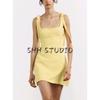 Summer New Product Women's Clothes Sexy Wind Square Collar Slimming Bowknot Decoration Short Elastic Dress 3122777