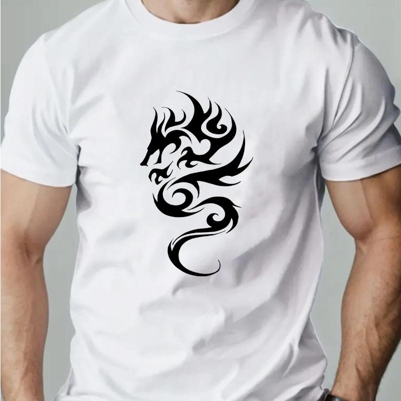 Men'S Summer Casual Short-Sleeve T-Shirt with a Dragon Design
