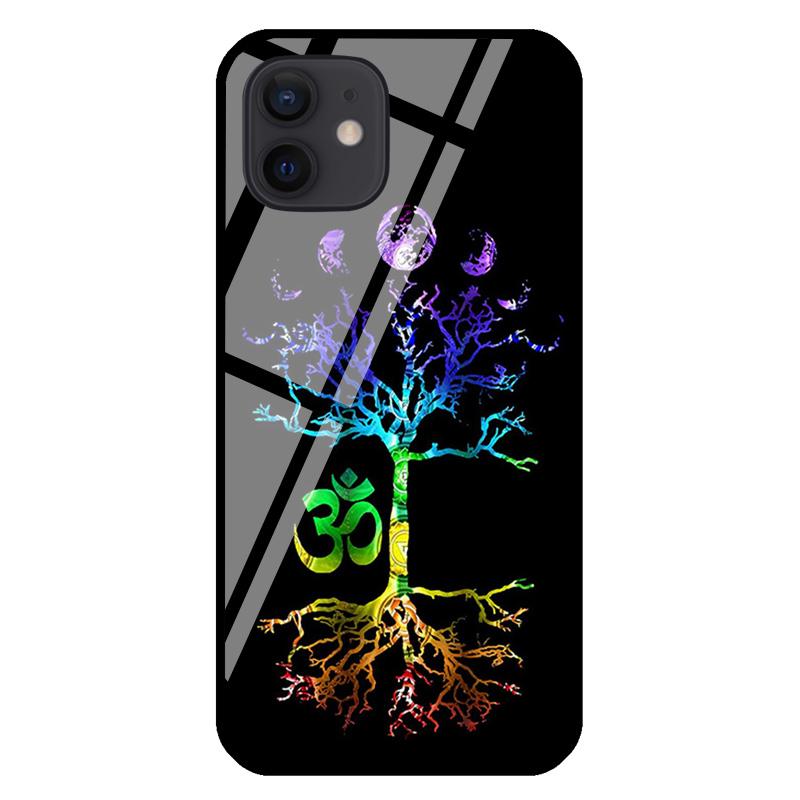 

Phases of the Moon Tree of Life Om Chakra Tempered Glass Case For iPhone 14 13 12 mini 11 Pro Max XS X XR 7 8 Plus SE 2020 Coque For iphone-5 5S SE