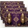 Ramadan Eid Mubarak Linen Placemats Holiday Party Decor Geometric Lantern Print Eid Al-Fitr Dining Table Mats Ramadan Decoration