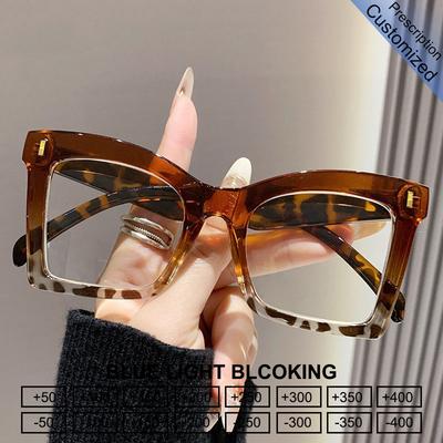 Übergroße Leopard Lesebrille Damen Myopie Individuell Anpassen Sehstärke Optisch Blaulichtfilter Rahmen Alterssichtigkeit 1.0 Bis 4.0