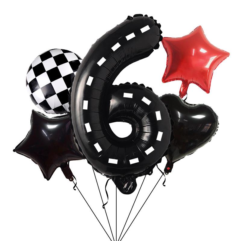Racing Theme Balloon Bundle Black Textured Aluminum Film Digital Birthday Set Venue Background Arrangement