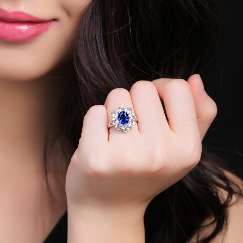 European and American New Blue Zircon Rings Luxury Fashion Jewelry Cubic Zirconia Bridal Wedding Engagement