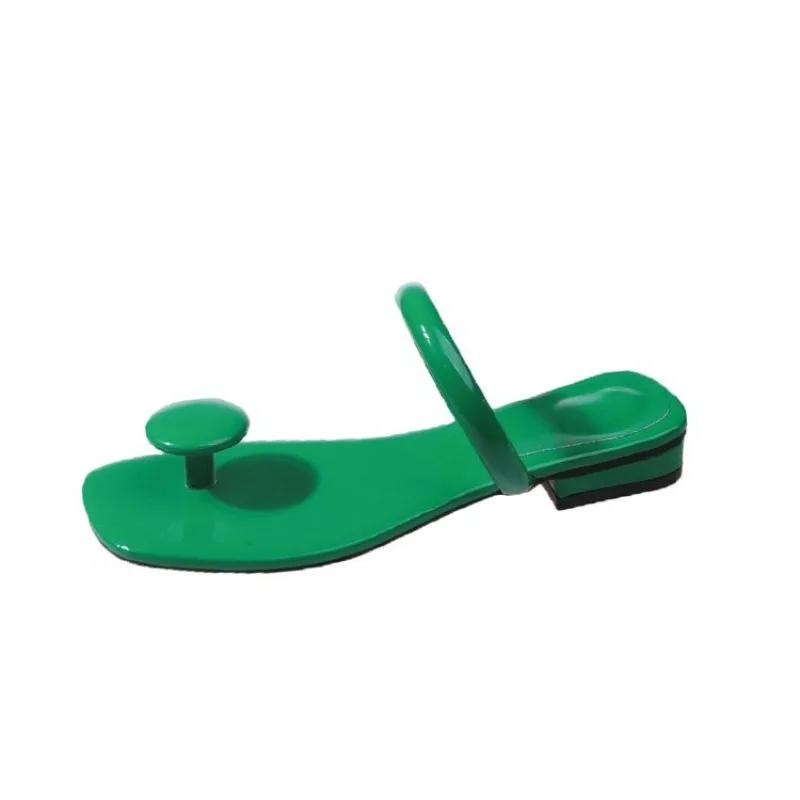 Summer Women New Square Head Flat Bottom Woven In-line Women's Large Size Beach Sandals/slippers All-match Leisure Slippers