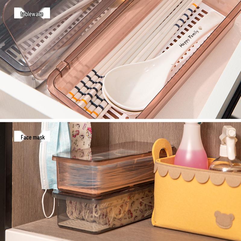 Transparent Flip-Top Dustproof Chopstick Holder with Water Drainage for Kitchen Utensils