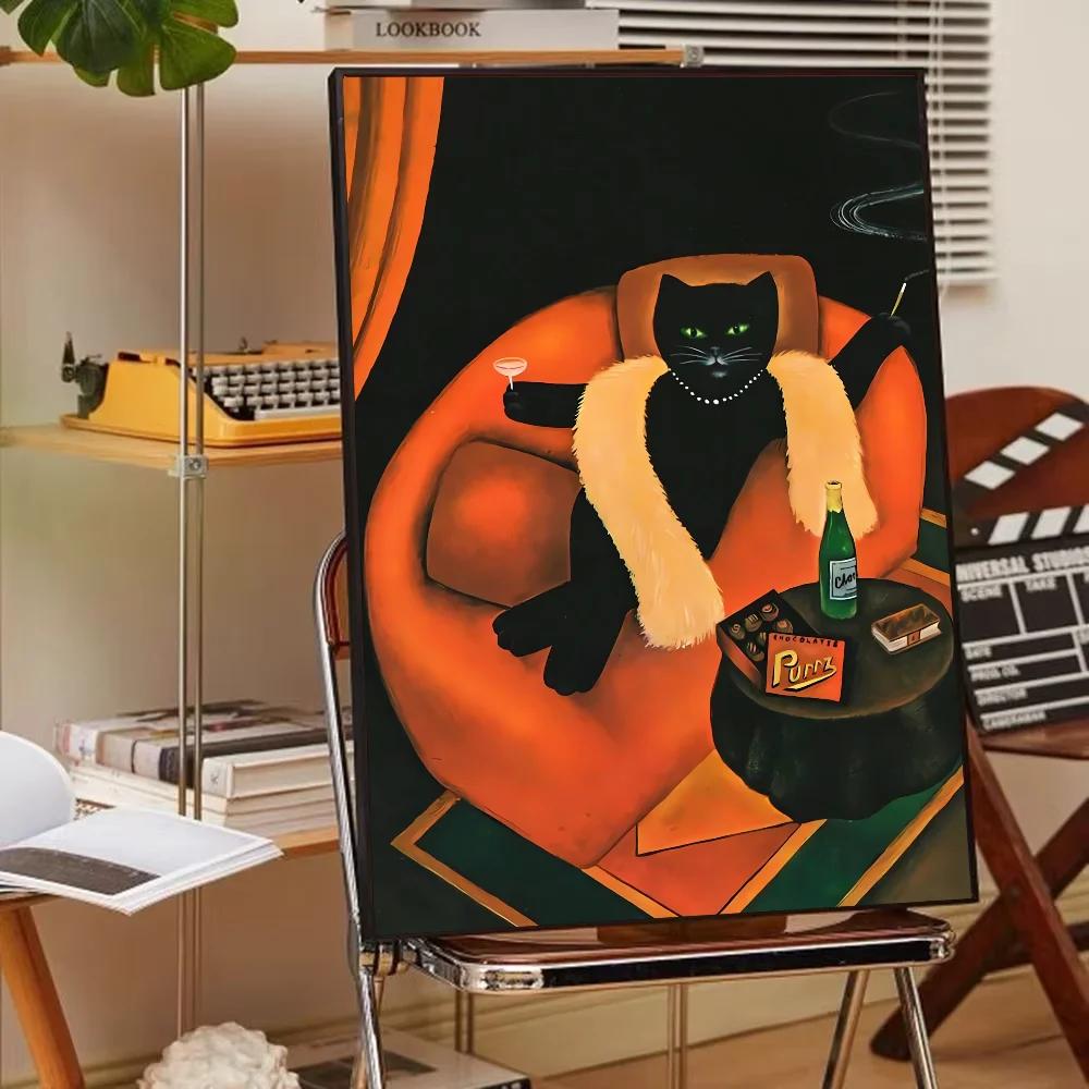1PC Funny Black White Cats Red Wine Poster Poster Print Home Living Room Bedroom Entrance Bar Cafe Art Canvas Painting Decor