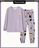 Ensemble Pyjama Automne/Hiver pour Femme: Coton à manches longues, Style coréen, Design mignon de dessin animé d'ours au thé au lait
