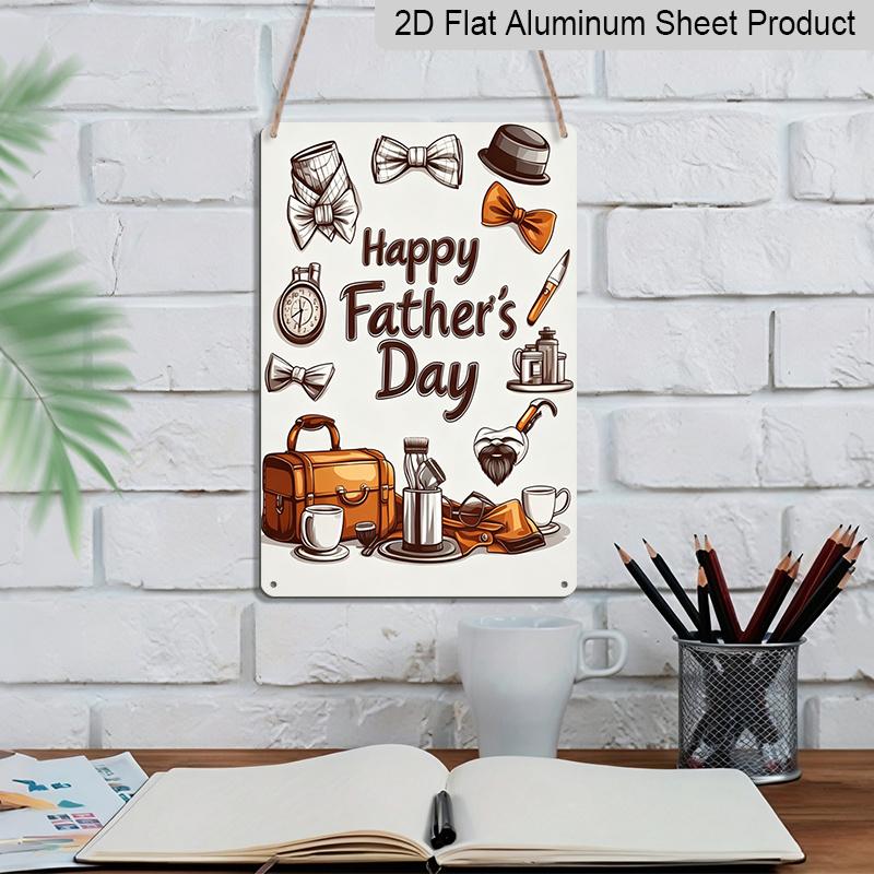 2D Flat, 1pc Gentleman's Accessories Father's Day Metal Wall Art Sign "Happy Father's Day" - 8*12 Inch Aluminium Home Decor, Retro Dapper Style Wall