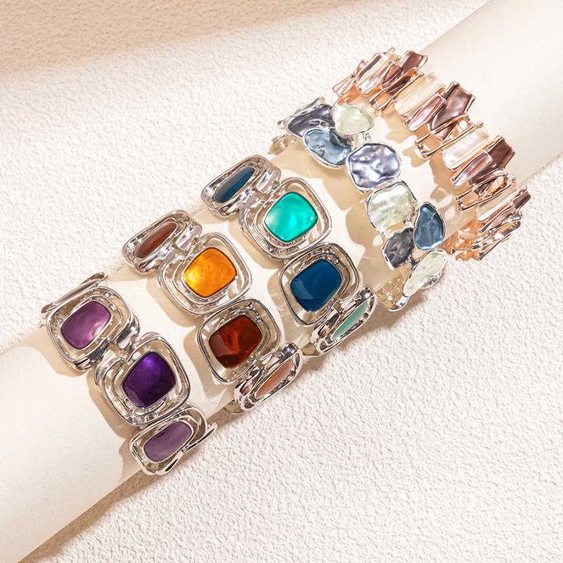 Drip Oil Geometric Elastic Bracelet Retro  Unique Hollow Out Irregular Splicing Women'S Bracelet Jewelry Accessories Gift