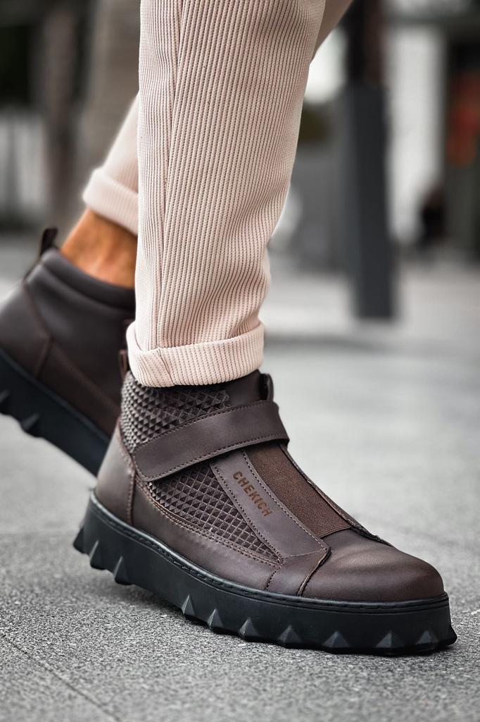 Men's Fashion Faux Leather Flat Heeled Boots Bootie CPyramid Long Boots Black Shoes