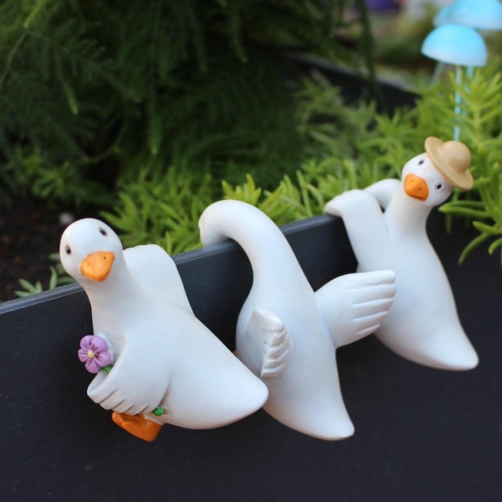 3PCS/SET Resin Simulated Animal Ornaments Adorable Shape Duck Figurine  Indoor Potted Plants