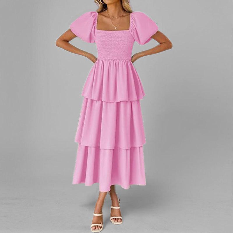 Spring New Women's Clothing Elegant and Elegant Waist-hugging Cake Skirt Solid Color Dress for Women