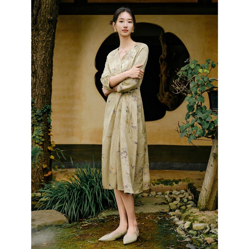 

JIUZI ANNACO Women s Song Brocade Jacquard V-Neck Dress M