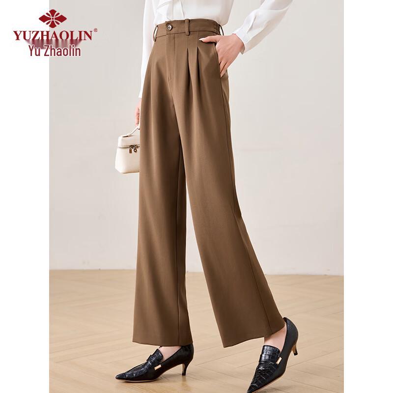 Yu Zhaolin Damen High-Waist Gerade Bein Fließende Hose - Karamell