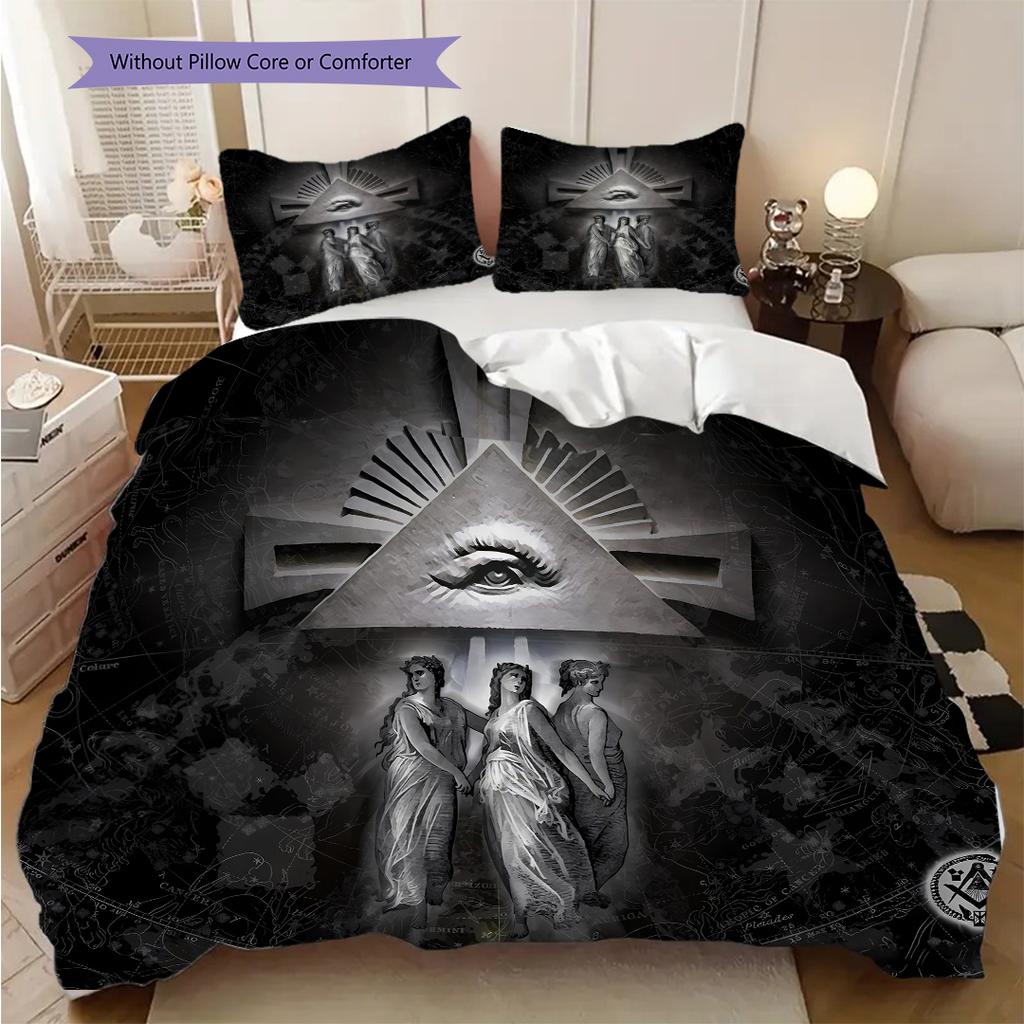 New World Order Illuminati bedding, duvet cover, pillowcase, home decoration, birthday gift (1 * duvet cover+2 * pillowcase, coreless)