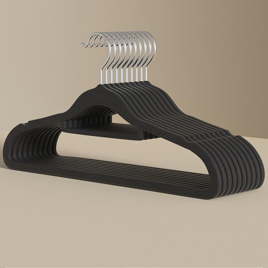 10PCS Flocking Clothes Rack Thickened Non-slip and Non-marking Hangers Storage Rack Household Wet and Dry Drying Racks