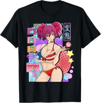 Anime Bikini Girl Sexy Waifu Black T-Shirt