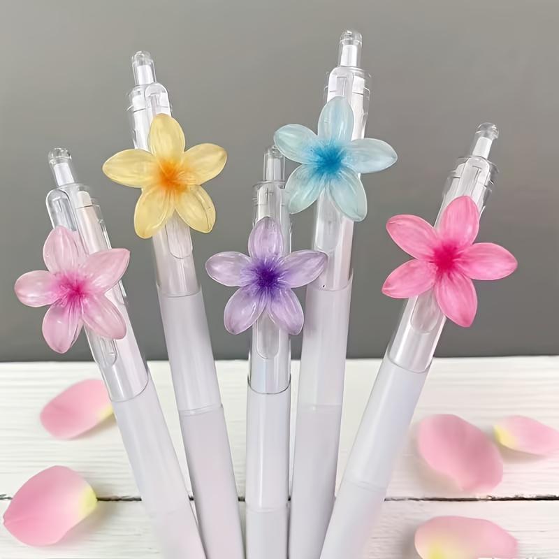 5pcs 0.5mm Black Ink Ballpoint Pen Set Cute Floral Quick-Dry Writing Pens Stationery Collection Gel Pens Office Accessories