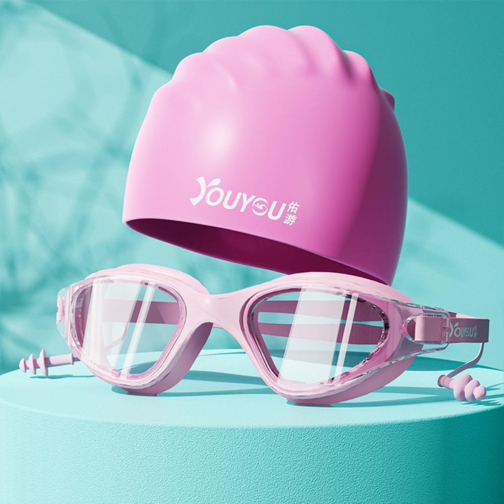 Anti-fog Adult Swimming Goggles Set with Nose Clip with Ear Plugs Silicone Swim Cap Soft Ultralight Diving Eyewear Summer2