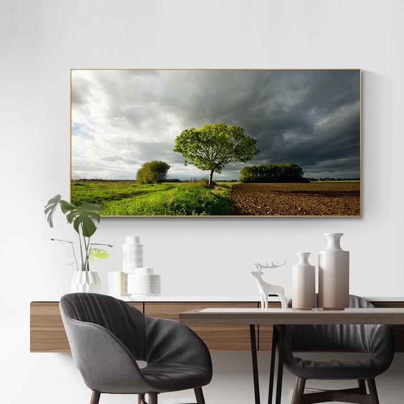 Field Tree Krajina Nástěnné umění Hora Malba na plátně Plakáty a obrazy Moderní nástěnný obraz do obývacího pokoje