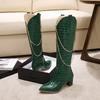 Women's high-heeled boots sexy European and American style crocodile pattern thick heel pointed large size medium boots
