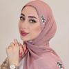 New Diamonds Ribbed Jersey Hijab Crepe Rhinestone Scarf Muslim Plain Soft Shawls Islamic Wraps Headband for Women