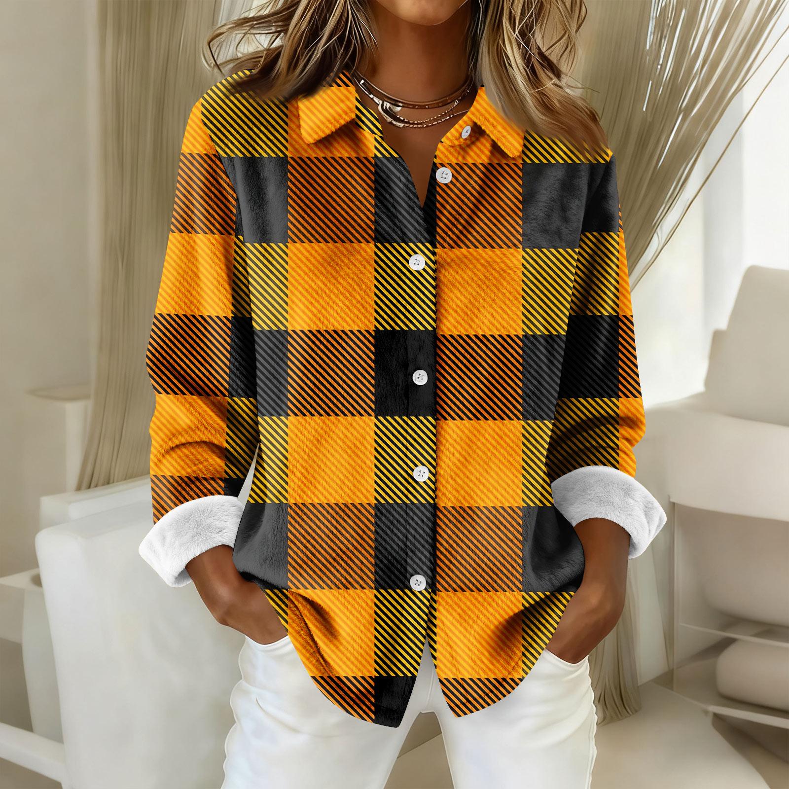 

Женская рубашка-блузка с принтом и пуговицами, длинный рукав, повседневный базовый рубашечный воротник, обычный топ XL жёлтый