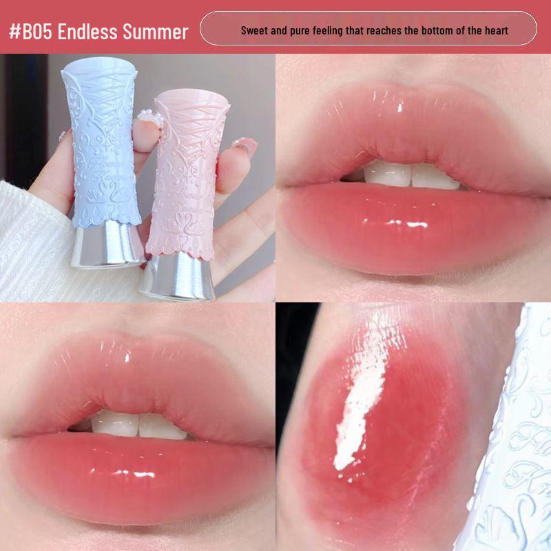 Flower Knows Swan Ballet Lip Glaze: Mirror Finish, Non-Transfer, Watery Light, Nude Lipstick for Women.