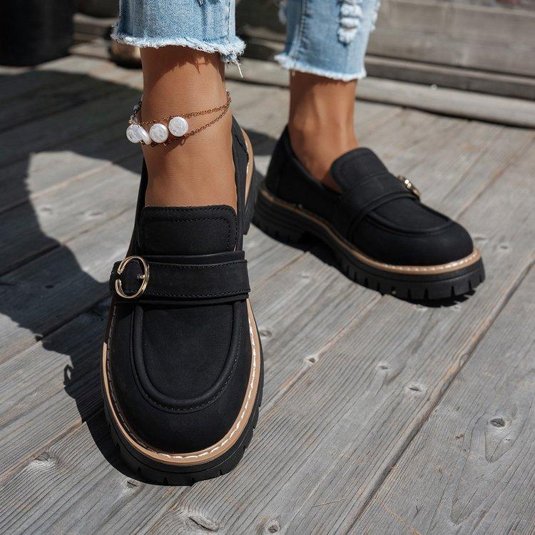 Women Suede Platform Loafers Chunky Heel Retro British Style Casual Shoes