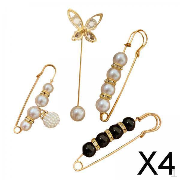 

4x 4 шт. Элегантные женские броши с жемчугом, поясной ремень, регулируемые зажимы, застежки, декор, утягивающие талию булавки для