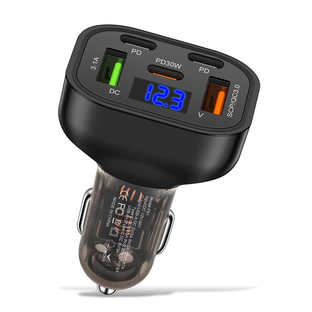 

5 в 1 USB автомобильное зарядное устройство Type C быстрая зарядка телефонный адаптер для Xiaomi Huawei PD телефон зарядное устройство автомобильный адаптер гнездо прикуривателя IL