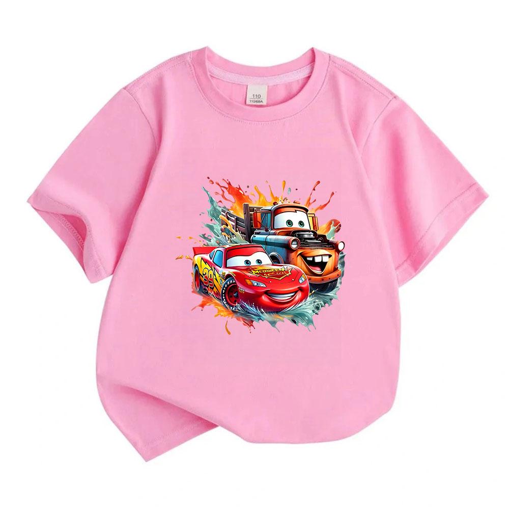 Kids Boys Girls Crew Neck Short Sleeve 100% Cotton T-Shirt, Cartoon Racing Car Friends Print Casual Comfortable Summer Tee Tops for Little Toddlers Da