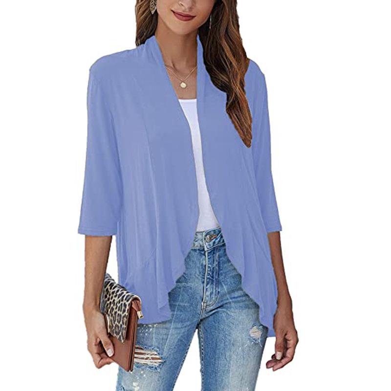 Autumn Solid Color Ruffle Cardigan Coat for Women - 3/4 Sleeves