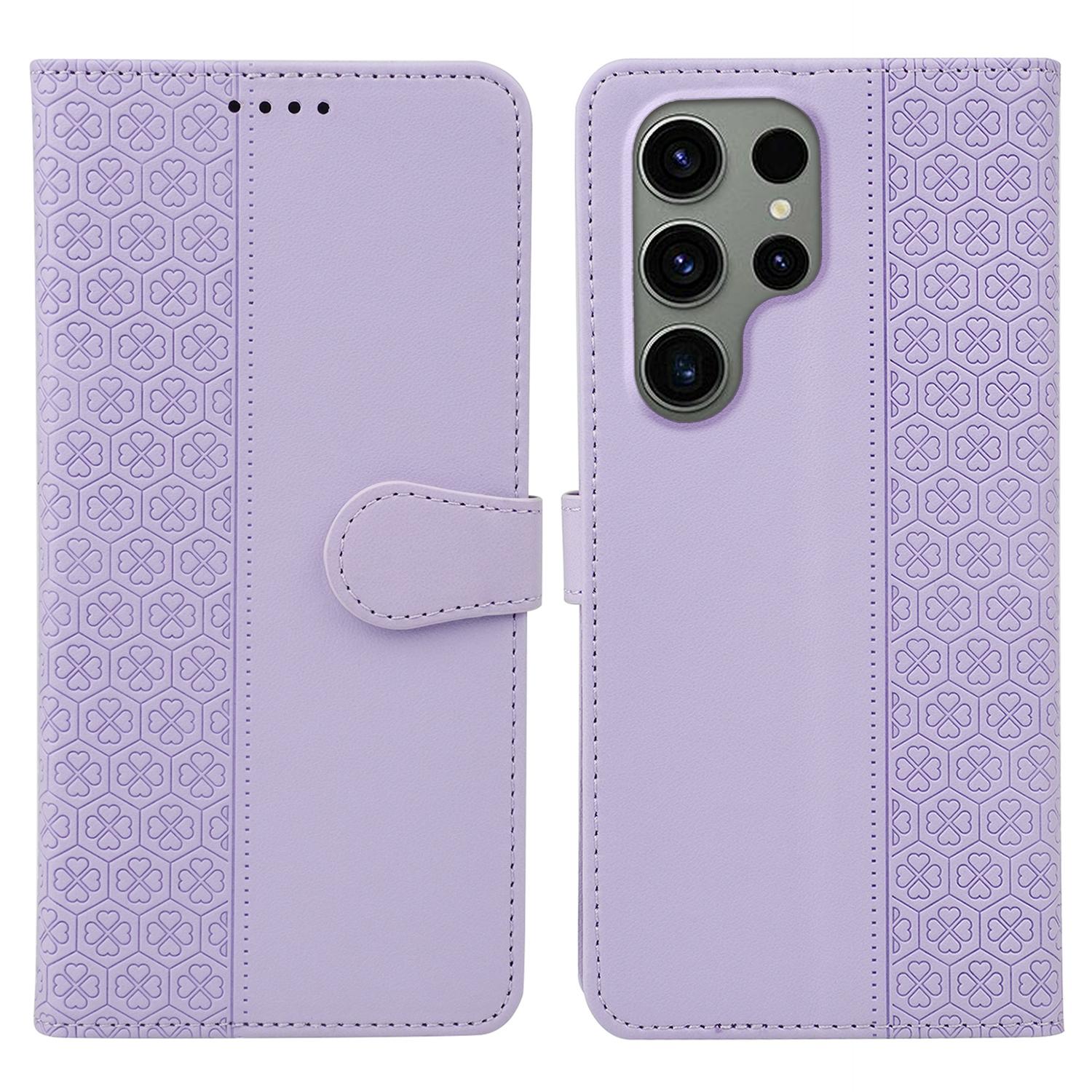 

Для Samsung Galaxy S23 Ultra чехол с магнитной застежкой Four Leaf Clover кожаный чехол для телефона Light Purple