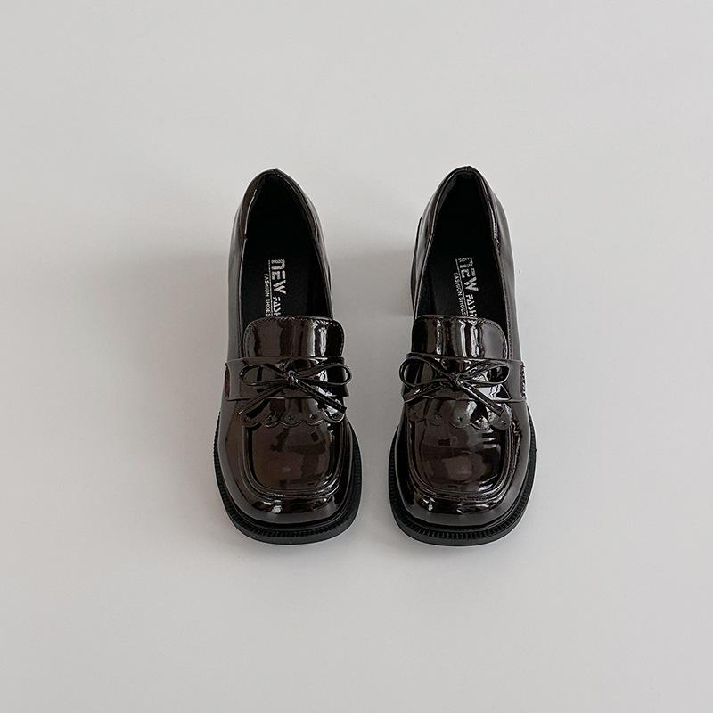 

Women s retro style bow strap thick heel single shoes women s season new high heels 39