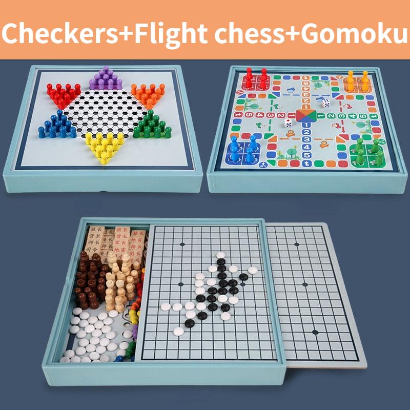 Wooden Multi-Function Flight Chess Checkers For Kids Chinese And International Chess Animal Chess Gobang Educational Toys Board