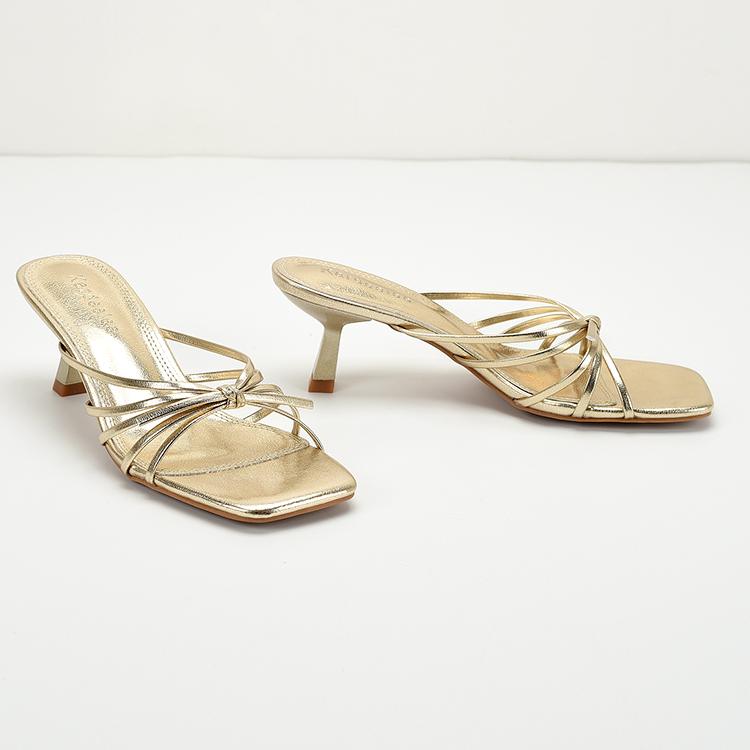 New summer strap stiletto sandals mid-heel square head wear daily sandals slippers women