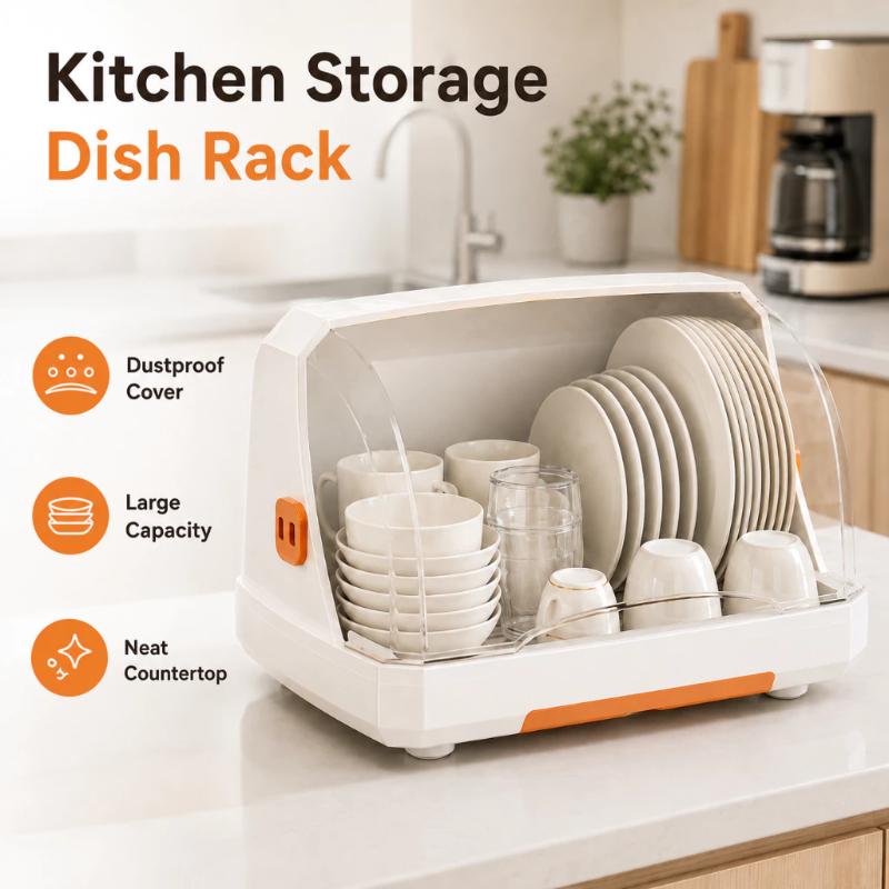 Cup Rack Dustproof Cover Clear View Cup Drainer Large Capacity Quick Drain Kitchen Organizer