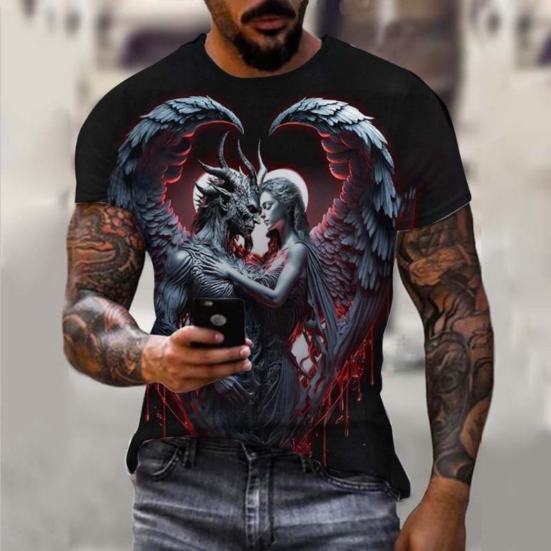 Men's T-Shirt Undead Skeleton Pattern 3d Print Short Sleeve  Casual Man Clothes Summer