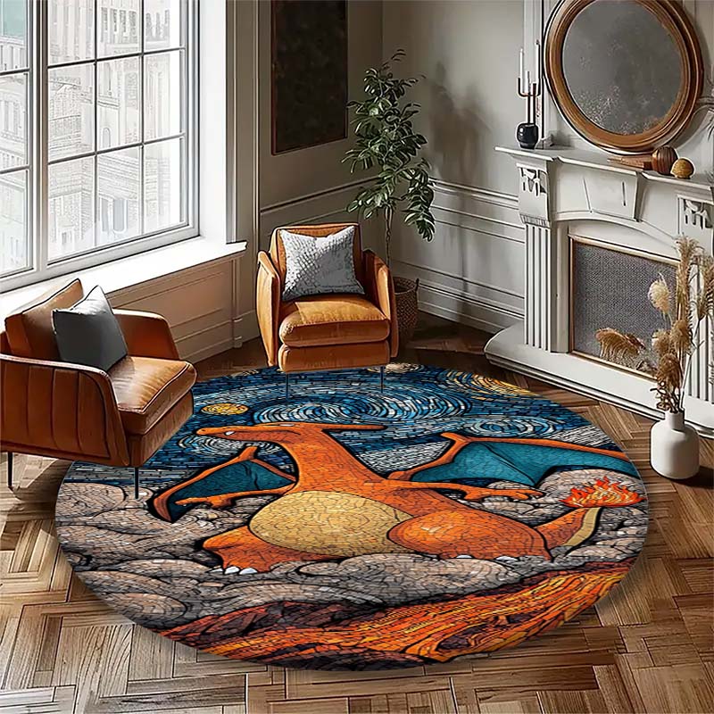 

Charizard Printed Area Rug Pokemon Fire Dragon Pattern Non-Slip Floor Mat Soft Carpet for Bedroom Living Room Decor 80cm