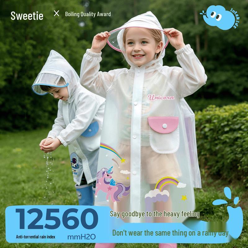 Kids' Cartoon Waterproof Raincoat with Backpack Feature