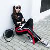 Contrast Color Wide-leg Pants Women's Spring and Autumn Loose Straight Casual Pants High Waist Split-ended Drape Thin Sports Trousers